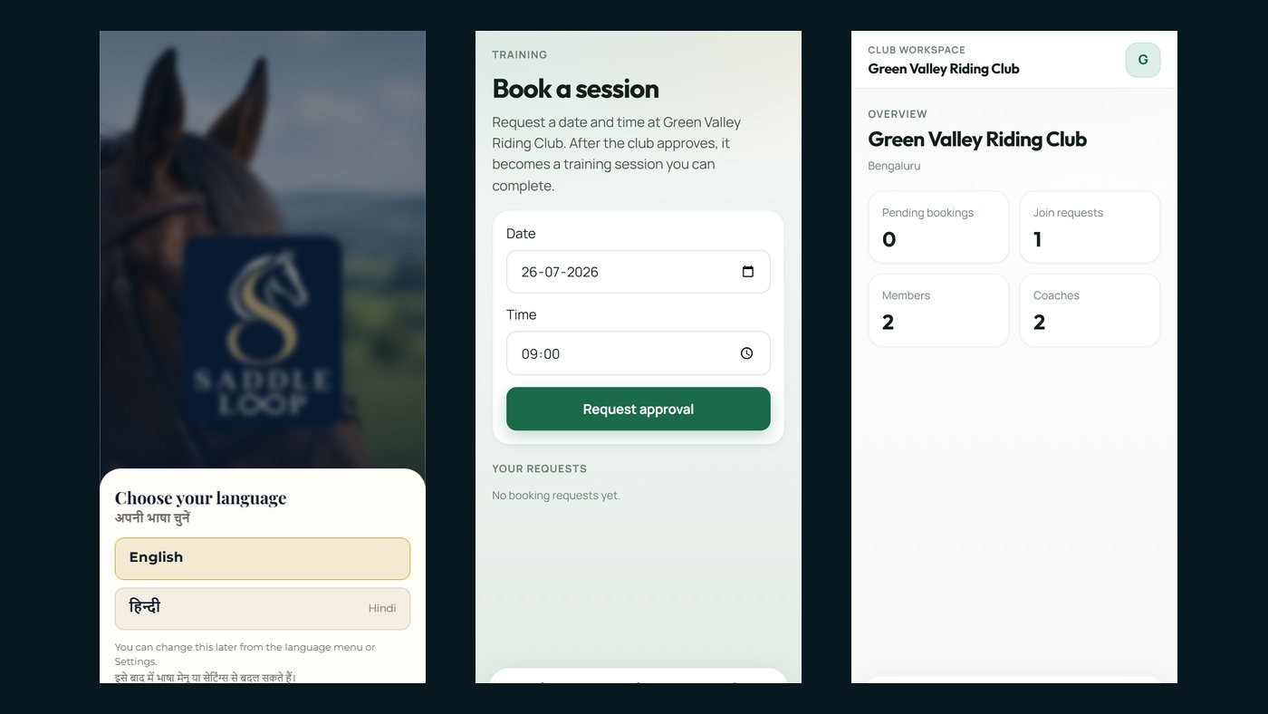 SaddleLoop riding club app screens
